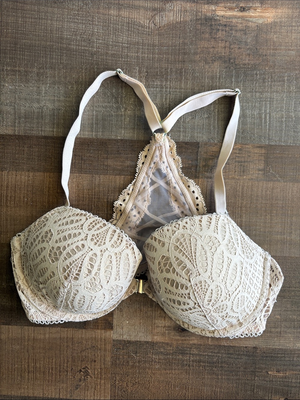Victoria's Secret Beige Lace Racerback Push-Up Bra